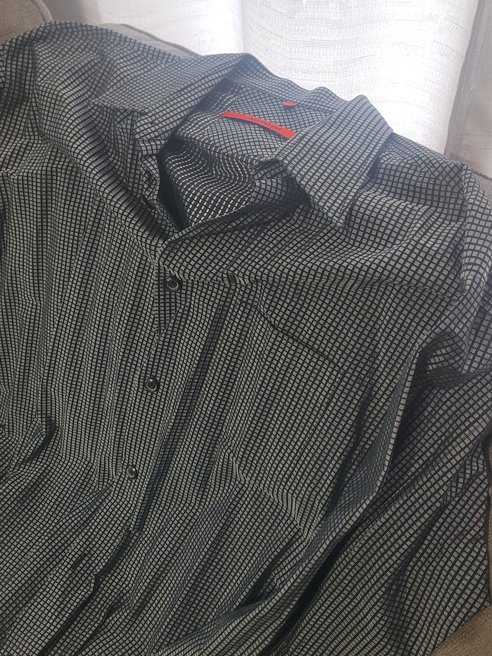 Men's Black Patterned Dress Shirt - Classic Grid Design